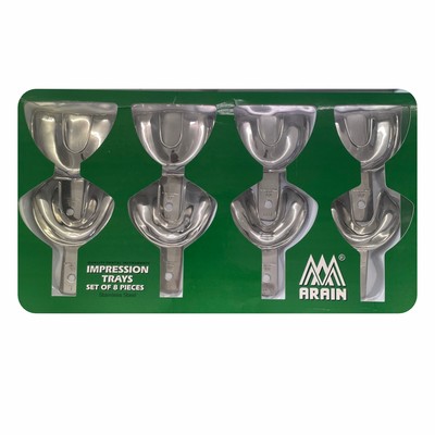 Porta Impresiones Lisas Desdentadas Acero Adulto 8 pz Arain